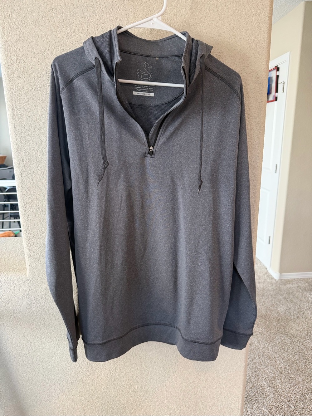 Swannies Golf Men’s Hooded Quarter-Zip Pullover – Gray – Size Large